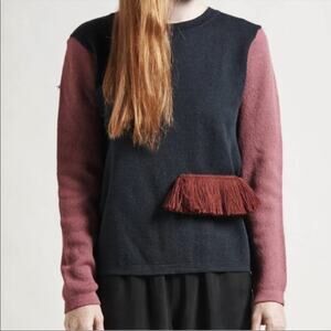 Delfina Balda Lobo Knit Sweater Navy Purple Size M/L